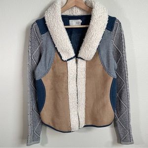Anthropologie Saturday Sunday Sherpa Patchwork Zip Up Jacket Size Small